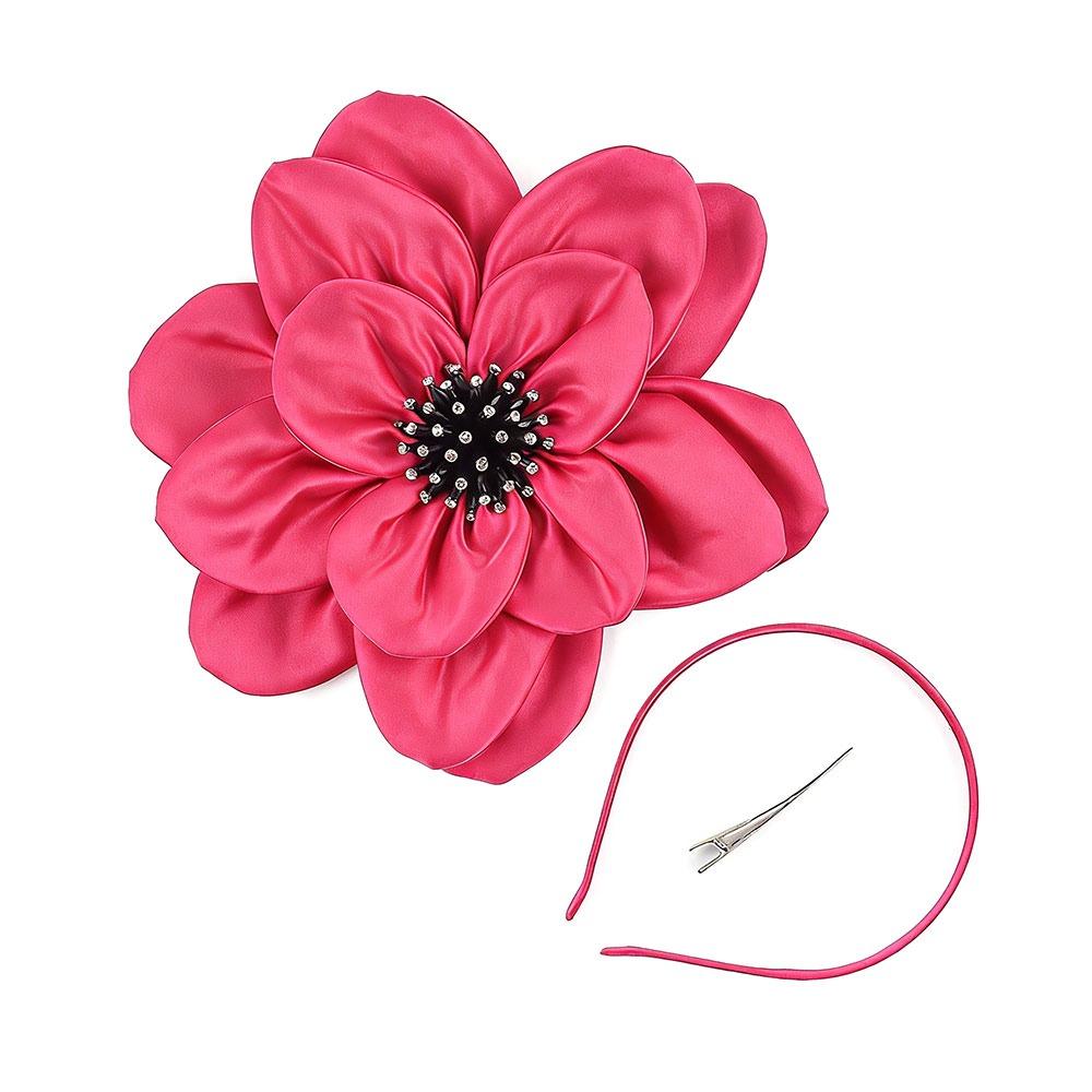 

Fashion Exaggerated Flowers Fascinator Rose Flowers Bridal Makeup Prom Headwear Hair Band рожевий червоний колір