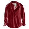 Men's Long Sleeve Slub Linen Pullover Shirt Casual Buttonless Top for Spring and Fall