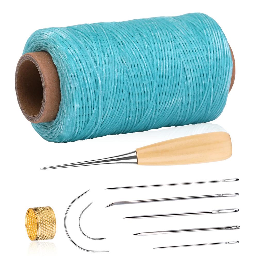 Fenrry 273 Yards Leather Waxed Thread Sewing Kit  Awl Thimble Leather Sewing Upholstery Repair Kit for Leather Carpet Sofa Seat