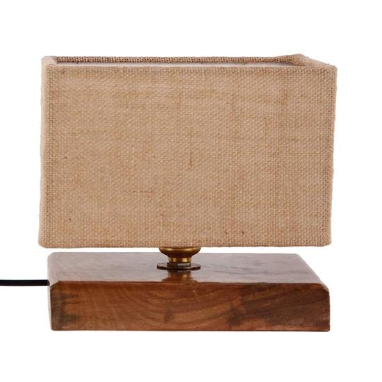 18.79 Cm Square Beige Jute Shade Table Lamp with Wood Base Home Decor, Office, Room, Study Room Decor