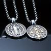 Jesus St. Benedict Pendant Necklace Vintage Round Double Sided Pattern Faith Necklace Ornament