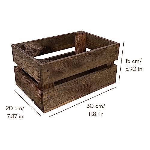 Creative Deco Lot De 3 Caisse En Bois Wengé | 30 X 20 X 15 Cm | Caisse Rangement Bois | Caisse En Bois Vintage | Cagette En Bois