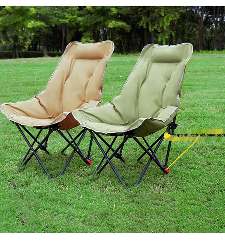 Adjustable Reclining Foldable Moon Chair with Cotton Padding for Outdoor Camping and Picnics