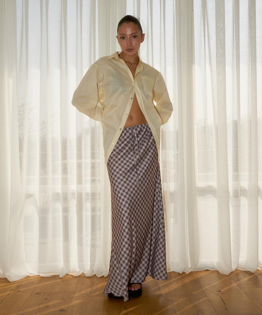 Probo Elastic Maxi Long Check Skirt / Brown