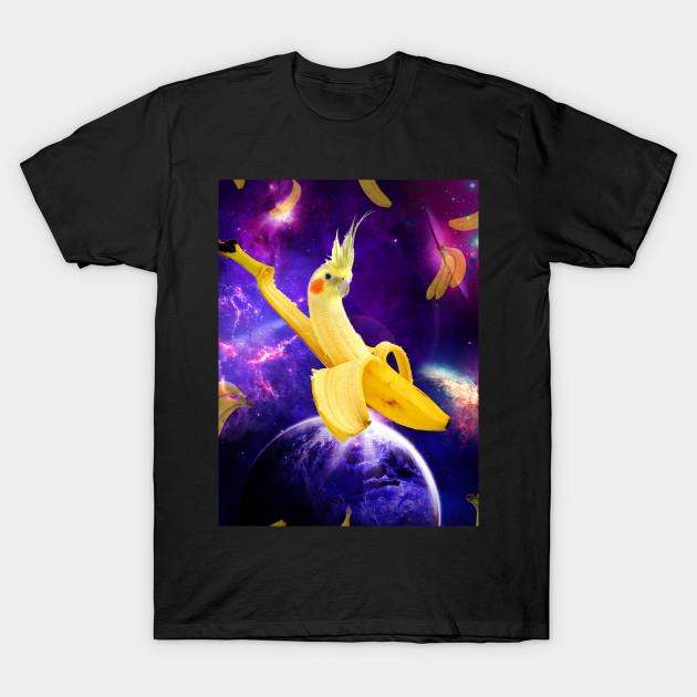 Men Black Print T-shirt Space Banana Cockatiel No-Cut Transfer Paper Print Cotton Tshirt 3XL