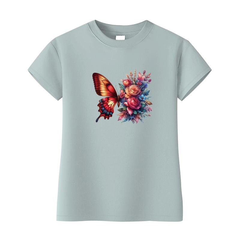 Butterfly Flower Thermal Transfer Vinyl Heat Transfer Sticker Iron On Patch DIY HTV Decal for T Shirts Jeans Kids Outfits