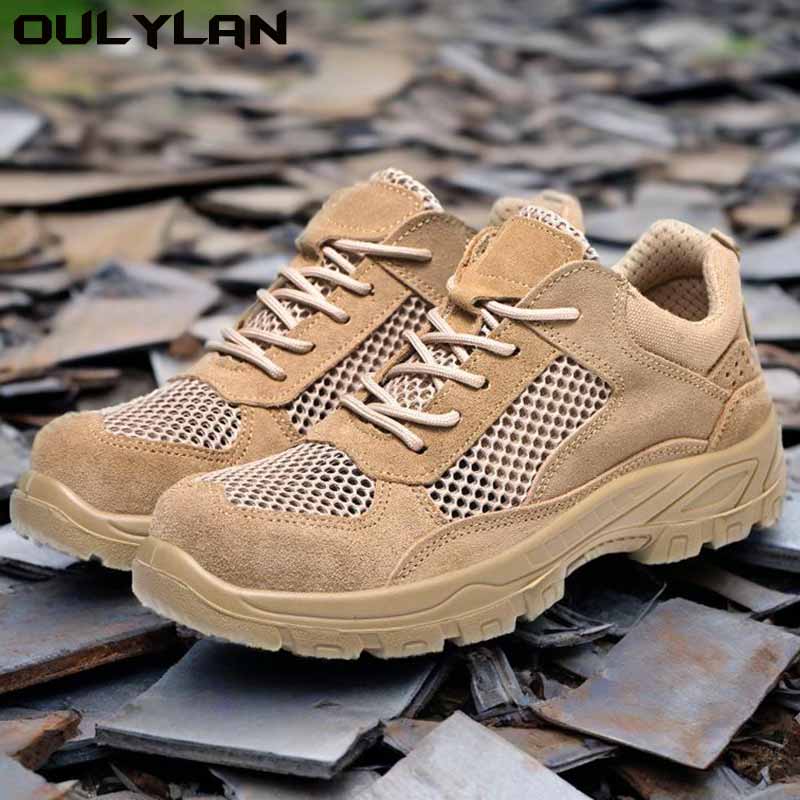 Oulylan Labor Footwear Anti Puncture Steel Toe Safety Boots For Men Wear Resistant Work Protective Shoes Male Summer Breathable