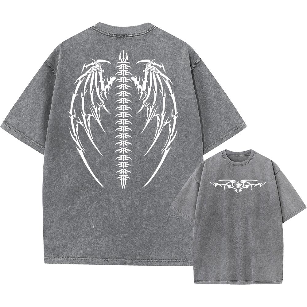 Oversized Wings Printed Tshirts Men Gym Vintage Heavyweight T Shirts Cotton Workout Acid Wash Baggy Tees Street Tops Unisex