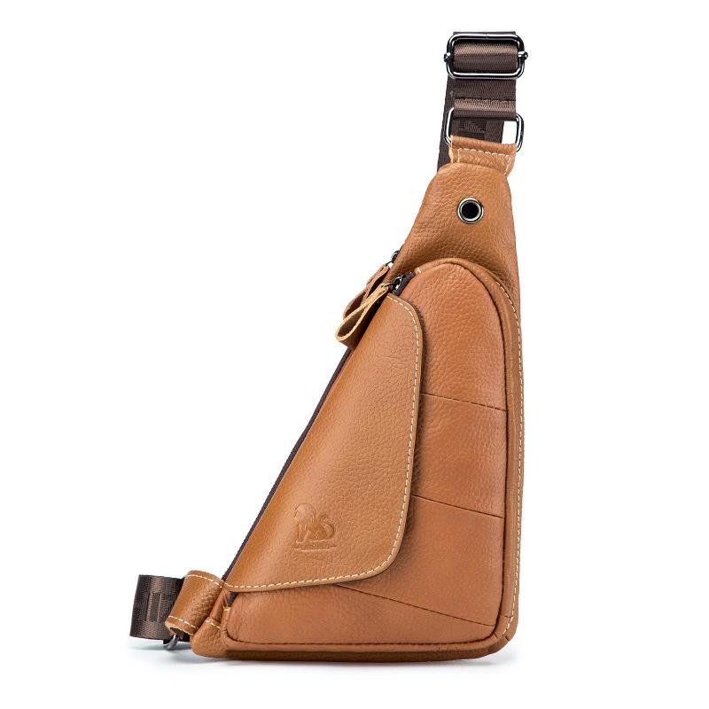 LAOSHIZI Ανδρικές τσάντες στήθους από γνήσιο δέρμα Τσάντα χιαστί Triangle Messenger Shoulder Blosa Τηλέφωνο Small Mochila Business Travel