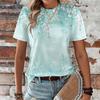 Sommer Rund Hals 3D Blomsterprint Topp Moteabel Casual Kort Ermet Dame T-skjorter