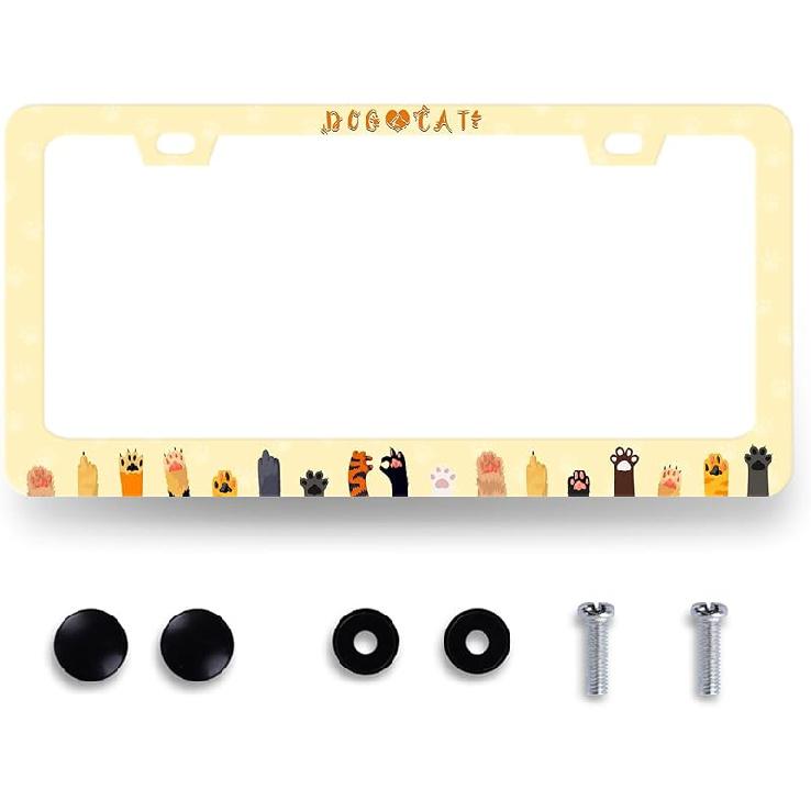 Blue Boho Flowers License Plate Frame Cute Floral License Plate Personalise Auto Parts For Men Women Car Decoration Stainless Steel Funny License