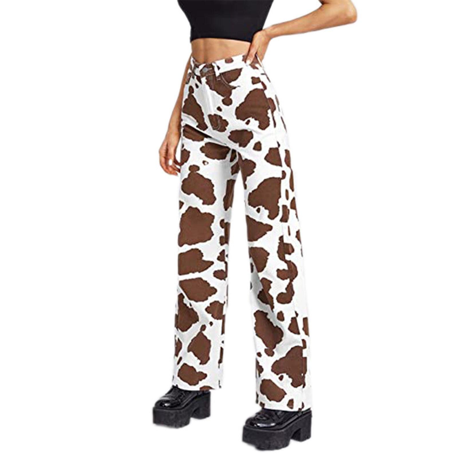 

(SU)Женские джинсовые брюки с высокой талией и принтом коровы