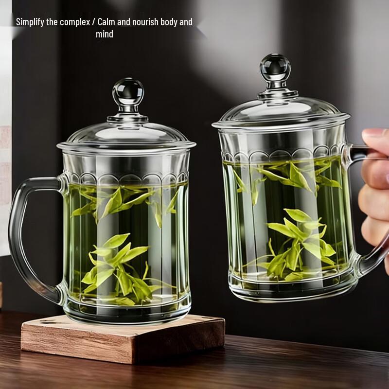 MENGTING Żaroodporny Szklany Kubek do Herbaty z Pokrywką i Uchwytem