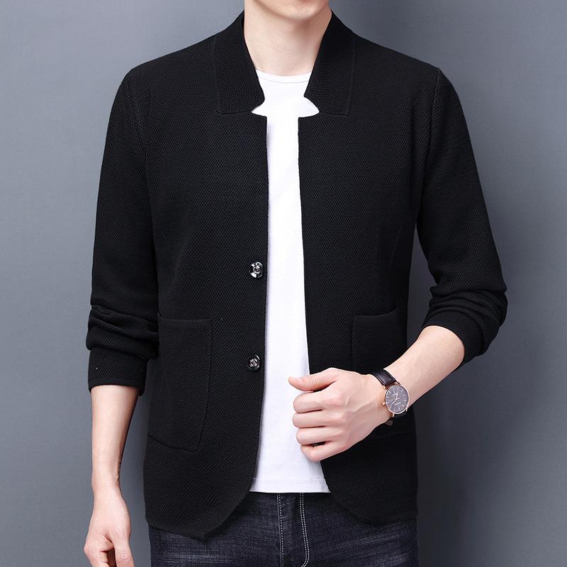 

Men s Korean Version of The New Suit Collar Solid Color Sweater Cardigan Fashion Casual Youth Knitted Sweater Jacket L