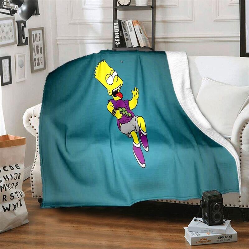 S-Simpson Měkký plyšový rozkládací pohovka Hodící Cartoon Moderní flanelové přikrývka Potah Tištěná přikrývka Dárek Piknikové deky