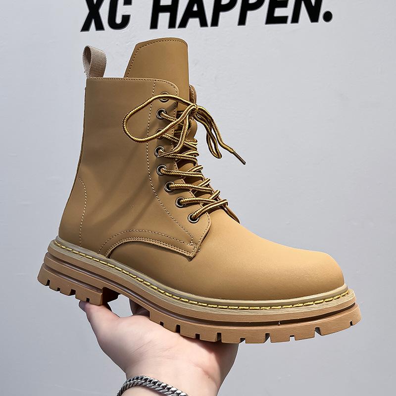 

Martin boots 2024 new thick-soled heightening medium-top locomotive leather boots British style high-top tooling boots 3309-A 44 жовтий