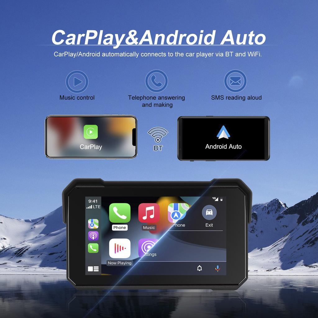 5-inch Wireless CarPlay Android Auto Navigation Waterproof for Motorcycles