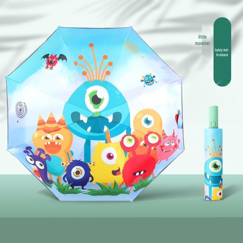 Children's Cute Print Auto Safety Anti-Rebound UV Protection Folding Parasol