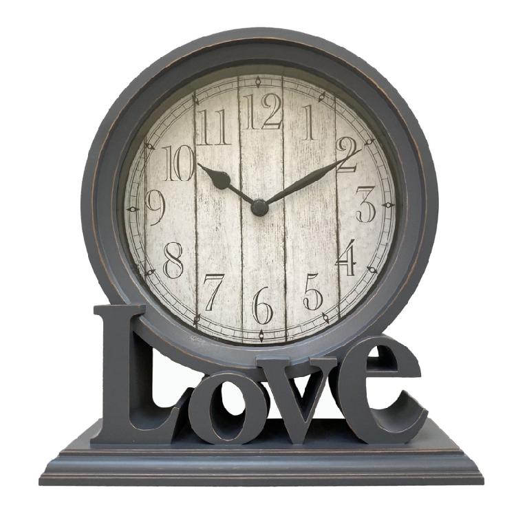 Fashionable Love Letter Plastic Bedroom Desk Clock with Quiet Operate Battery Operated No Ticking Bedside Table Clock