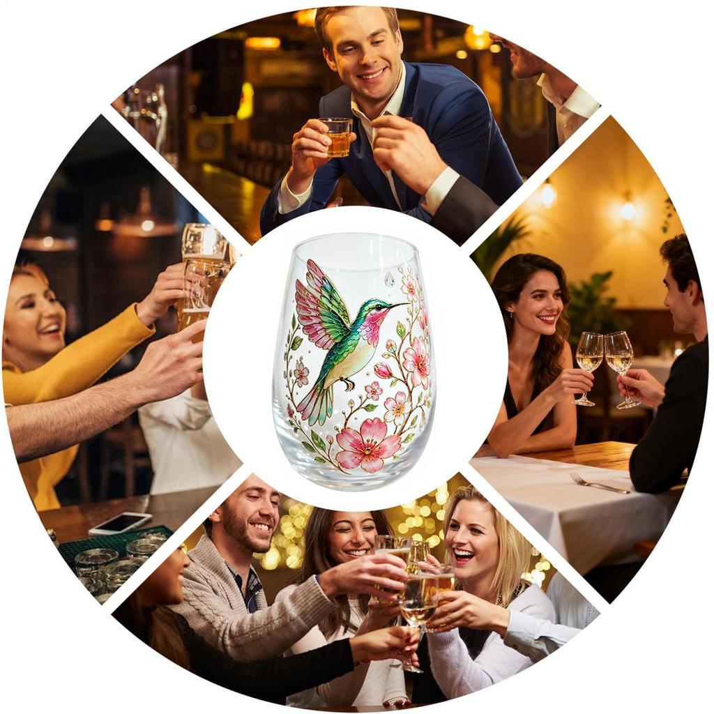 Glass Tea Cup 300ml Bird and Flower Pattern Water Mug Glass Tea Mug for Cafe Home Birthday Party Wedding Whiskey Kitchen Bar