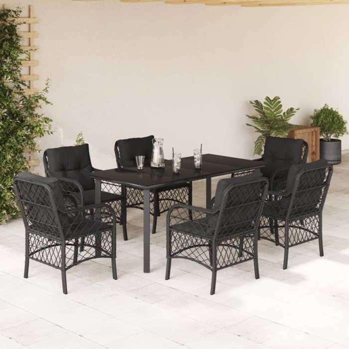 VidaXL 7-Piece Garden Dining Set with Cushions, Patio Table and Chairs, Outdoor Furniture Terrace, Modern, 3212107