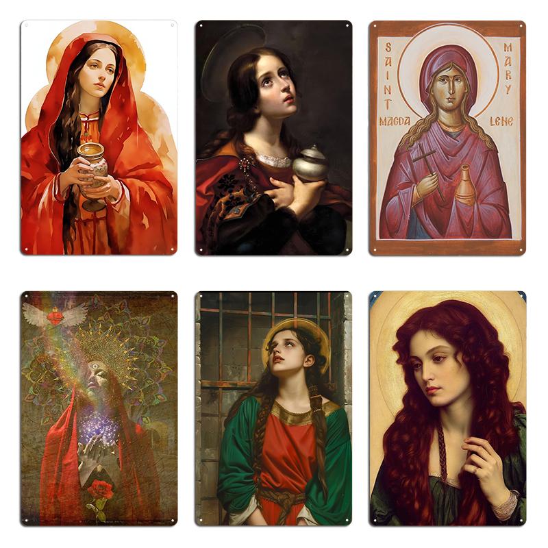 Priestess Carlo Dolci Saint St Mary Magdalene Painting Christian Art Saint Juliana of Nicomedia Metal Design Tin Sign Poster