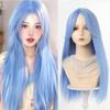 Y2K Synthetic Lolita Cosplay Wig Green Blue Hair for Cosplay Party Long Straight Wigs for Women Blue Green Highlight Dyed Bangs