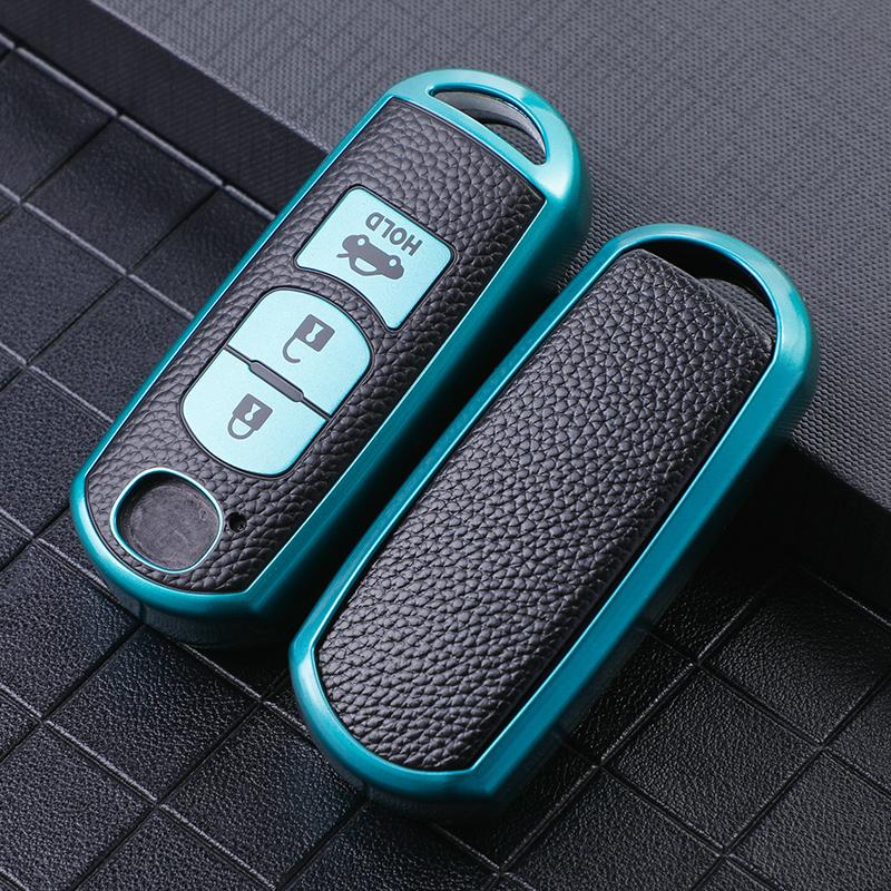 Leather+TPU All-Inclusive Car Remote Key Cover Case Fob for Mazda 2 3 5 6 CX-3 CX-5 CX-7 CX-9 CX8 Speed Miata MX5 2016 2017 2018