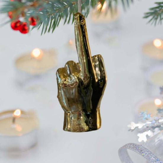 Christmas Middle Finger Decoration Funny Gold Middle Finger Xmas Tree Hanging Ornament Naughty Gag Gifts for Coworker Friends