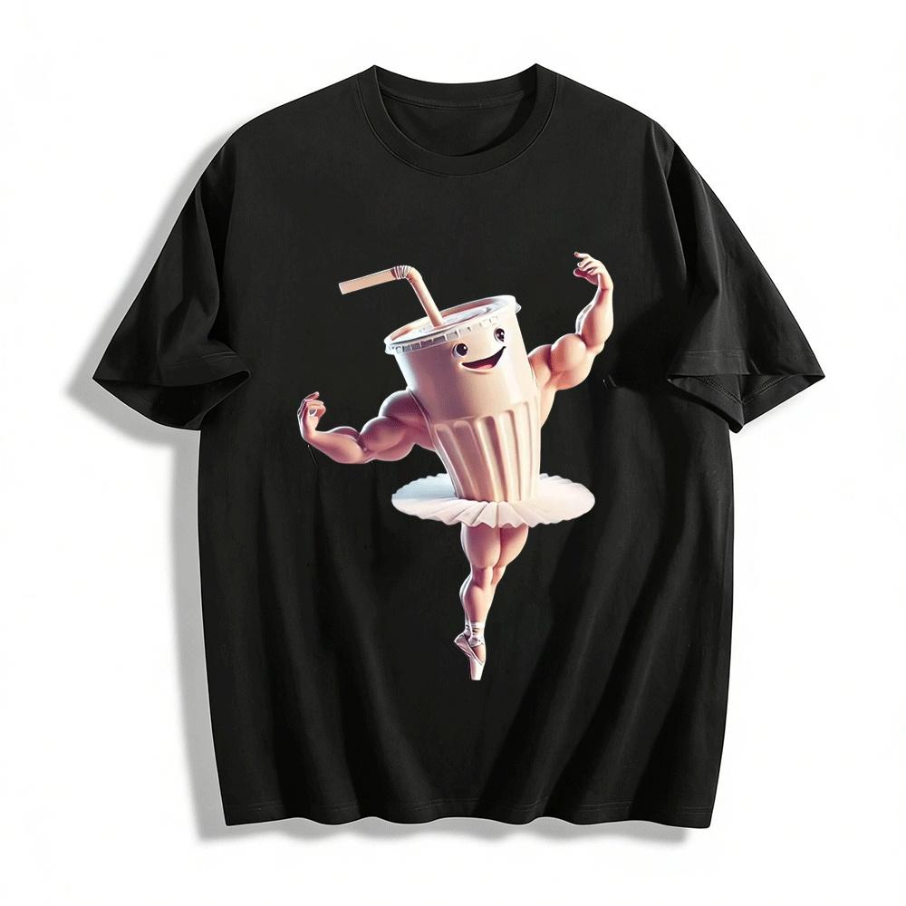 Funny Milk Tea Muscular Ballet Graphic Casual Short Sleeve T-Shirt Pure cotton T-shirt XXS
