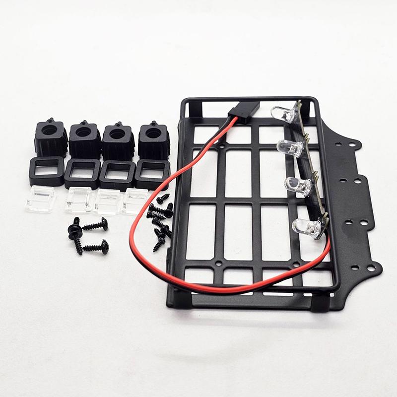 Suporte de Bagagem de Metal Mn82 Rack de Teto Com Luz LED Peças de Atualização Acessórios Modelo de Carro RC Rack de Teto de Simulação Com Quatro Luzes