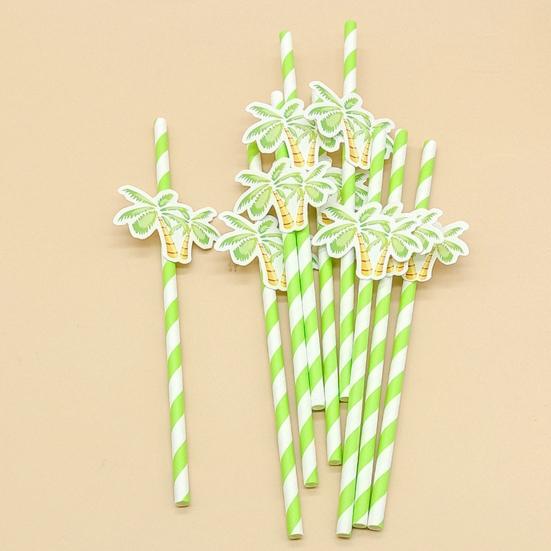 20Pcs Disposable Paper Straws, Hawaiian Palm Tree Party Drink Straws, Cocktail Paper Straws, Green Coconut Summer Decor
