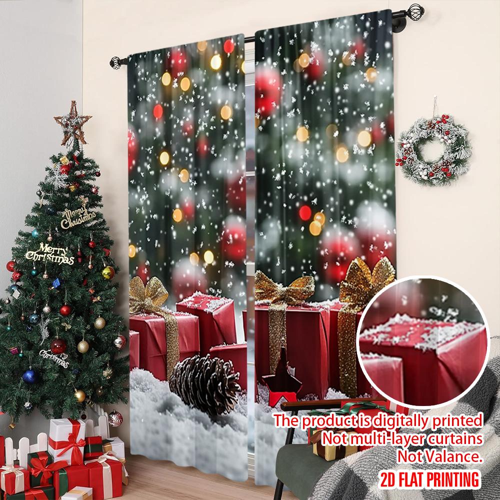 2pcs 2D Flat Printing Christmas Window Curtains Snowflake Tree Gift Versatile 100% Polyester Without Electricity Family Party