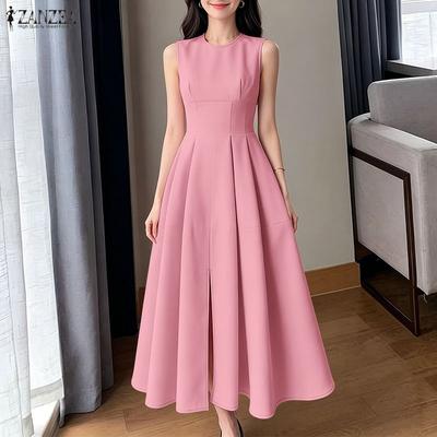 Women Casual Round Neck Sleeveless Elegant A-line Dress