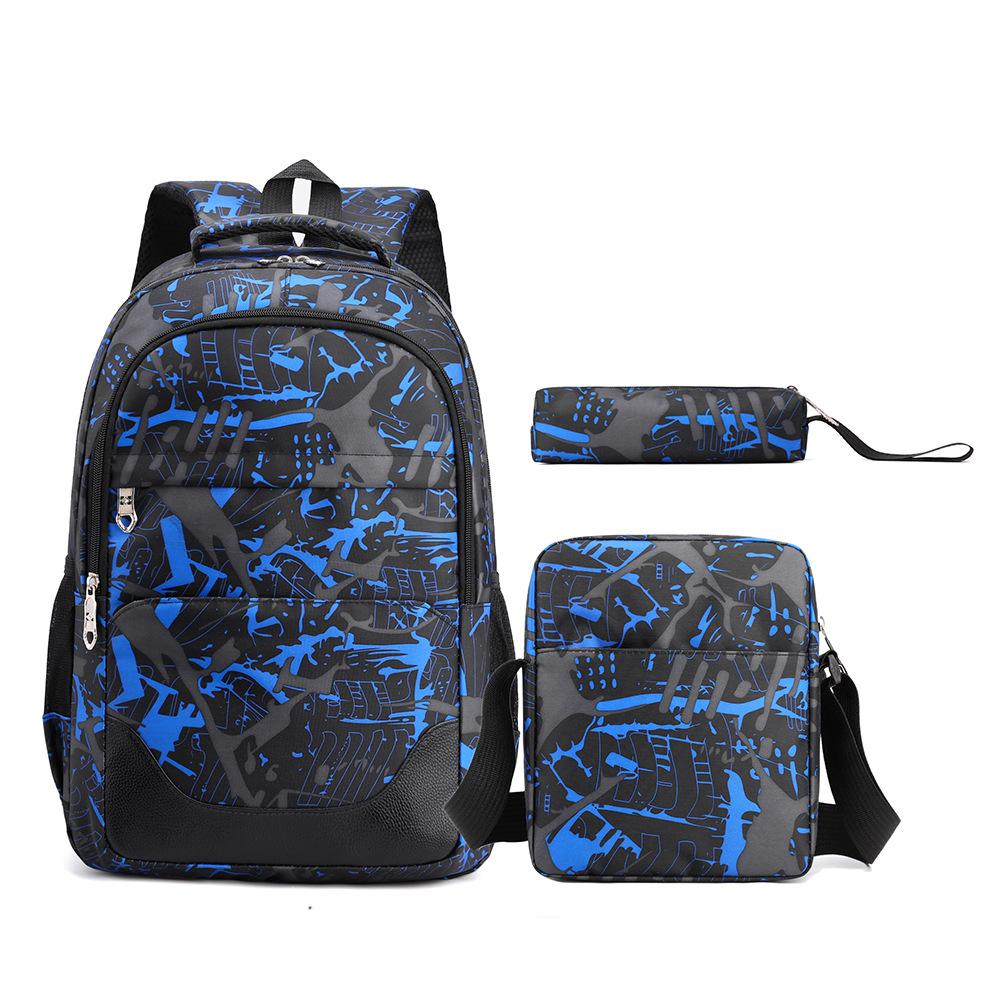 Student schoolbag backpack college style men's and women's junior high school three-piece set large-capacity schoolbag leisure travel bag