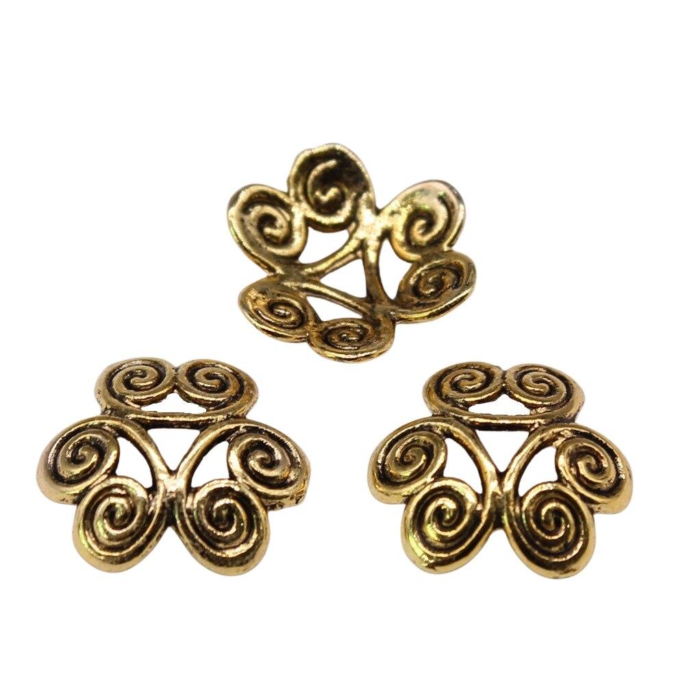 

50шт Шапочки для бусин Jewelri Charm Цвет Античное Золото 11X11X3мм