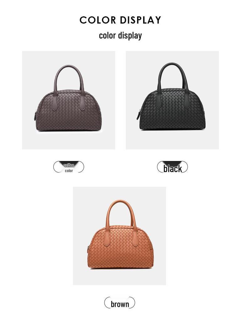 Retro PU Woven Boston Bag - Women's Autumn/Winter Light Luxury Handbag, 2025 Collection