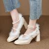 Fashion Women's Thick Heel Cotton Shoes Winter New Square Head Shallow Mouth Word with Anti-slip Wear-resistant High Heels