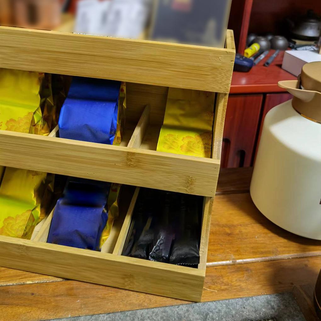 Wood Made Tea Bag Box Exquisite Craft Fluent Line Large Capacity Vertical Space Utilization Office