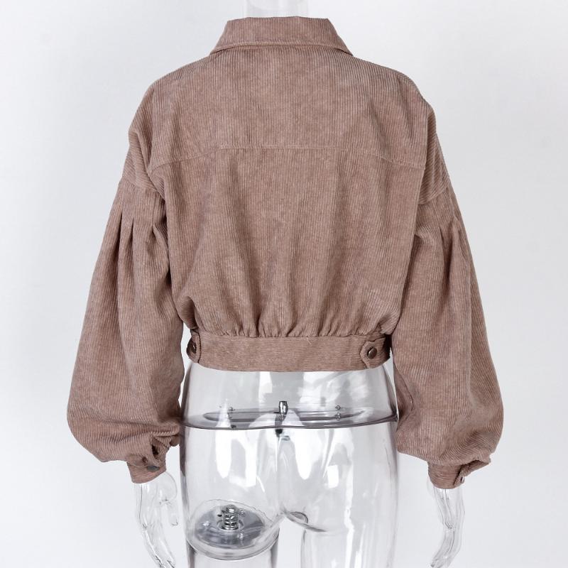 Women's Vintage Casual Solid Color Autumn Winter Loose Long Sleeve Lapel Jackets & Lantern Corduroy Short Jacket Coats Fashion