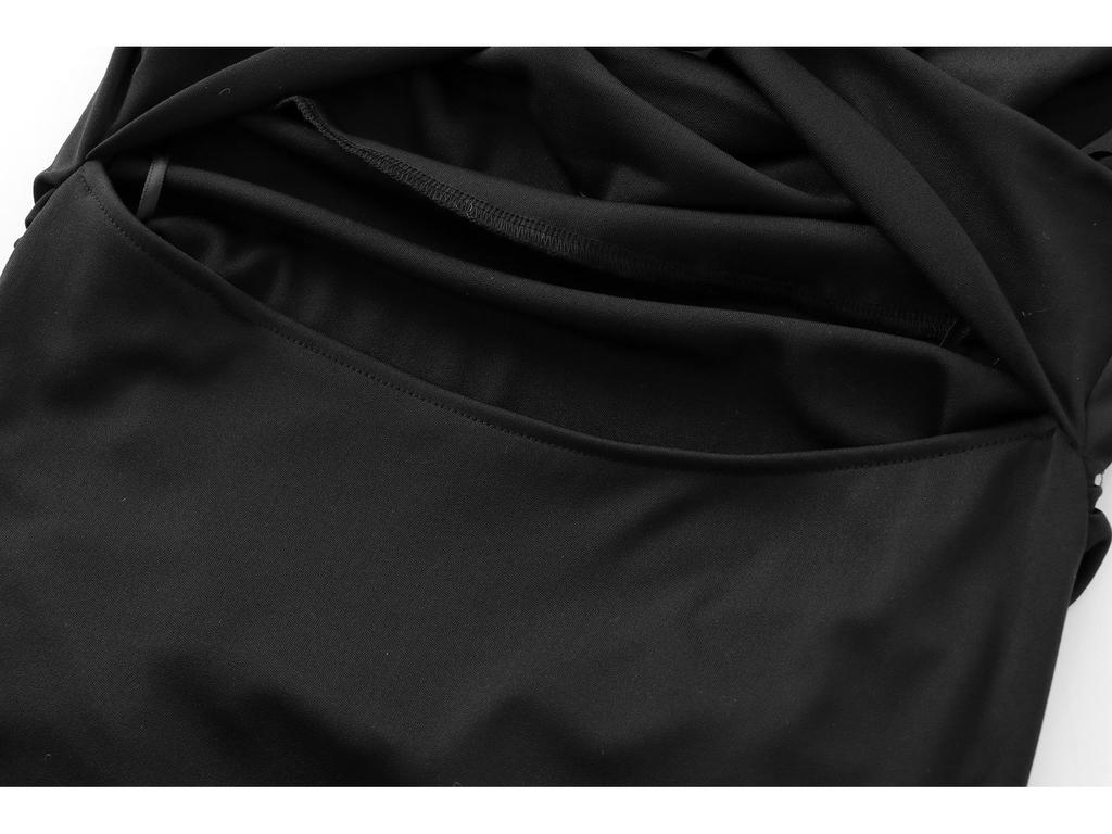 2025 Spring Sleeveless Slim Fit Midi Dress with Draped Collar and Back Tie Detail - European & American Style Women's Fashion