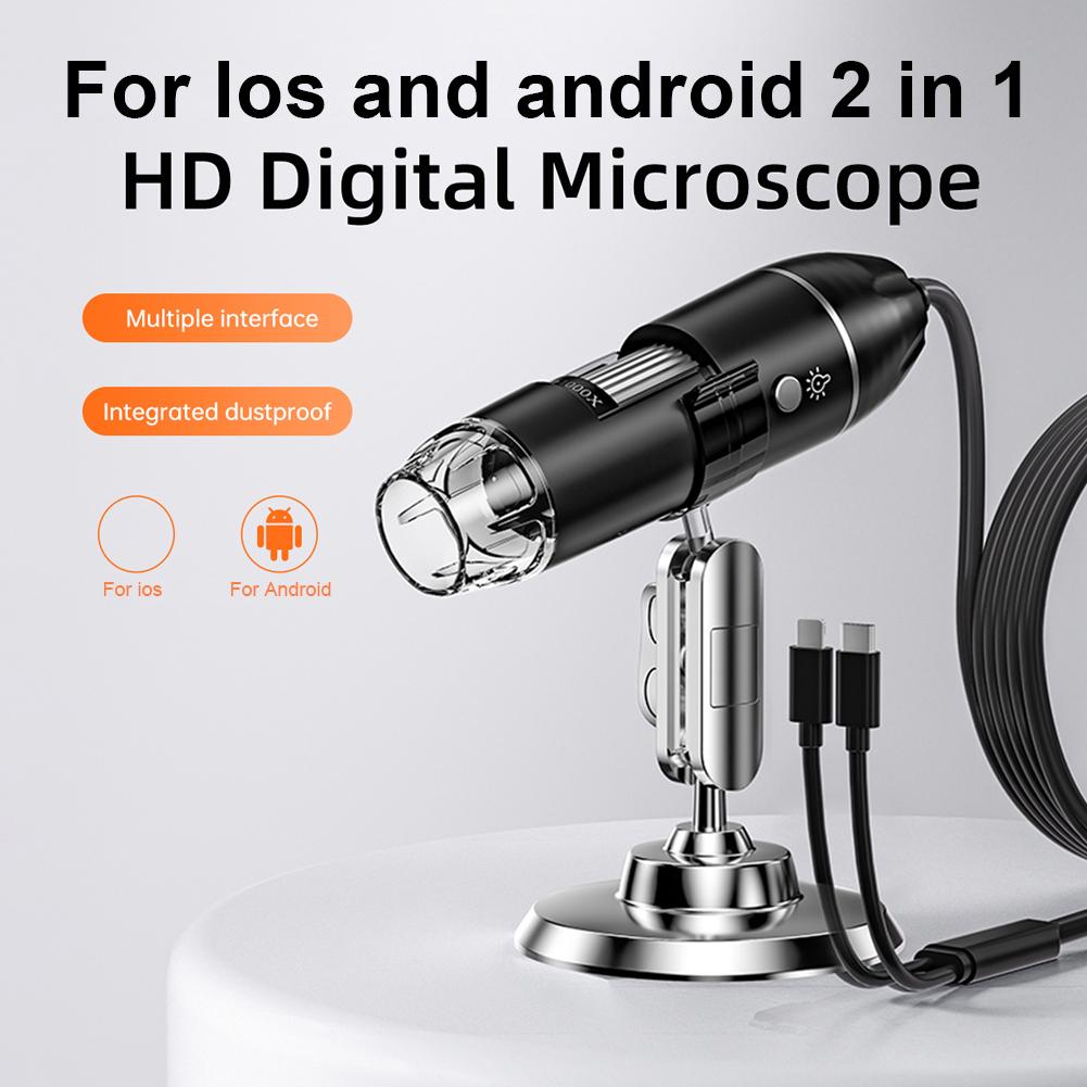 Microscopio digital 1600X con soporte y zoom, microscopio digital, microscopio óptico para evaluación de joyas, video para iOS y Android