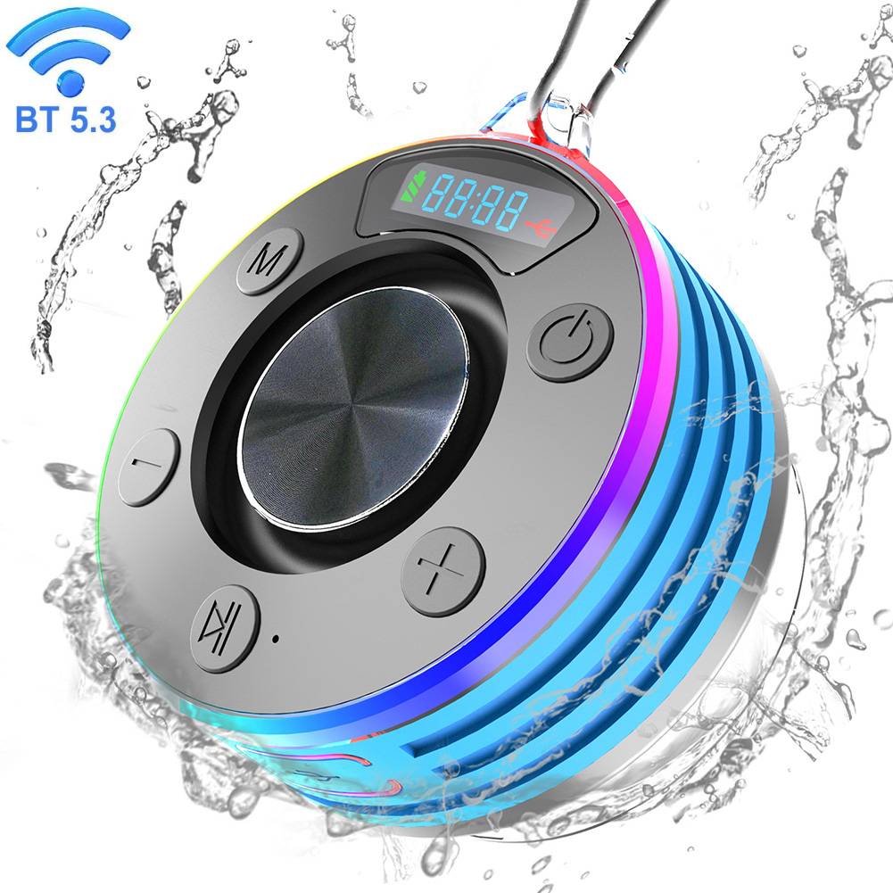 Bluetooth-Compatible 5.3 Shower Speaker FM Radio Stereo Subwoofer IPX7 Waterproof Wireless Speaker with Suction Cup for Bathroom