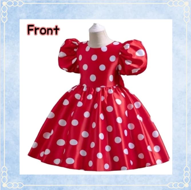 [Sai Sai] Minnie Mouse Cosplay for Kids Girls [Puff Sleeves Only] Anime Spring Summer Autumn Winter One Piece Polka Dot Kids Clothes Costume Kids