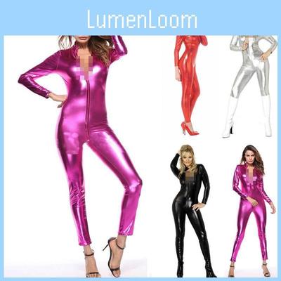 Stylish Metallic Sexy Catsuit With Mock Neck And Smooth Fabric For Night Club Events