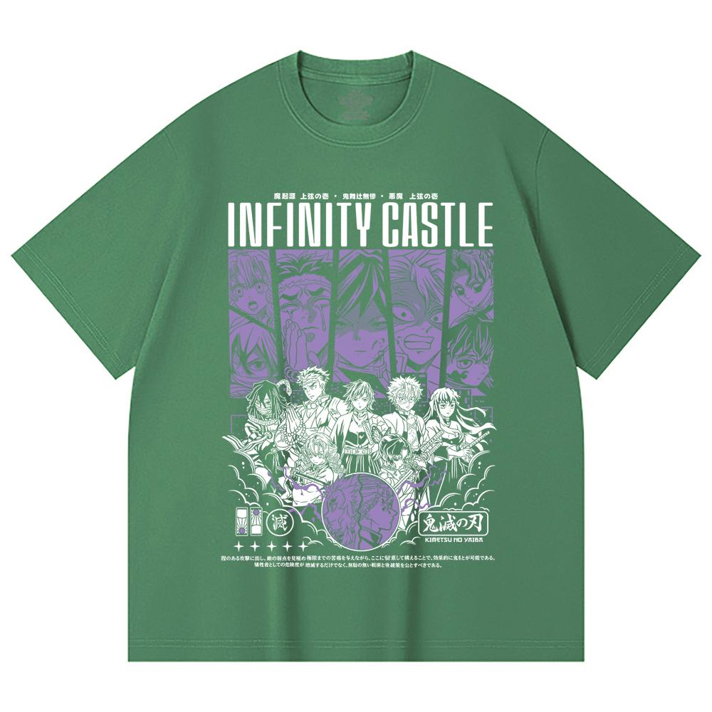 230 Gsm 100% Cotton Demon Slayer V90 Infinity Castle Print Unisex Heavy Cotton T Shirt