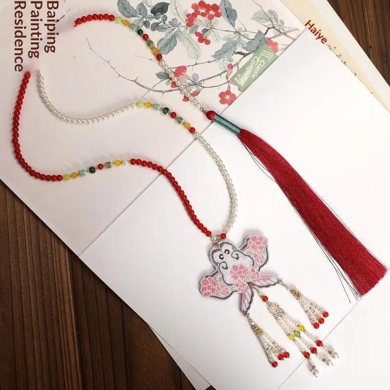 Chinese Style Embroidered Butterfly Wreath Necklace Super Fairy Tassel Pendant Horse Face Skirt Accessories