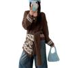 Korean Color Block Shawl Sweater Set: Women's Autumn/Winter Plus Size Slimming Knitwear