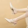 Fashion 2025 New Crystals Mules Outside Shoes  White Transparent Women's Slippers and Ladies Sandals Heeled Pointed Toe  Job Slides