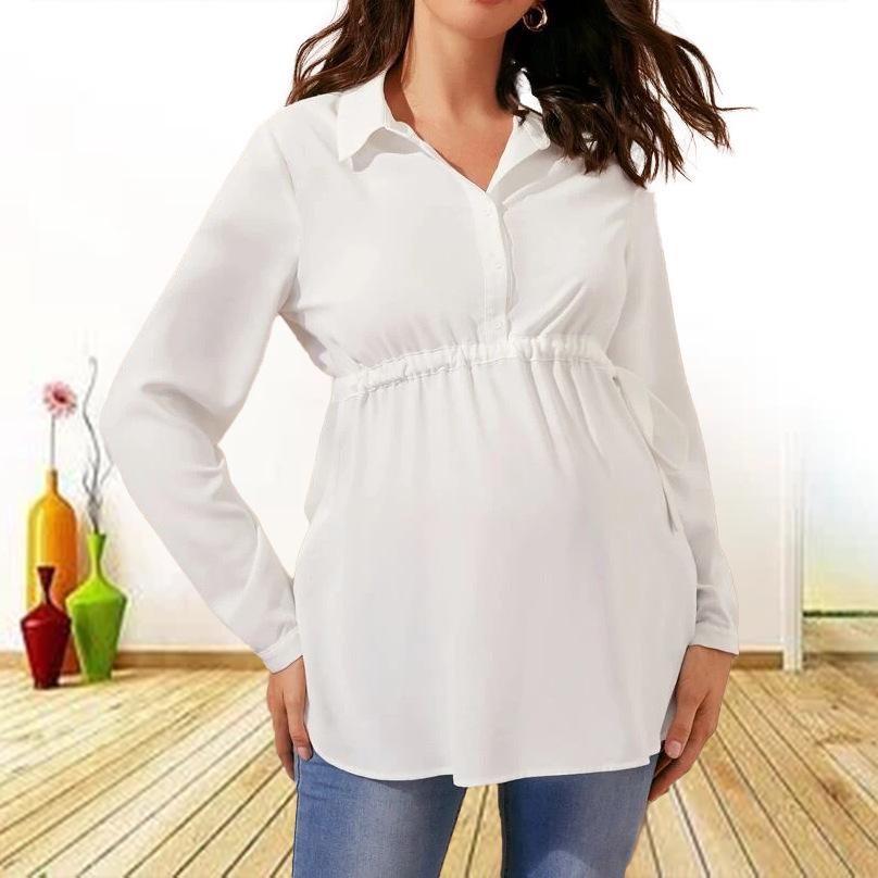 2022 Solid Color V-Neck Long-Sleeved Maternity Top